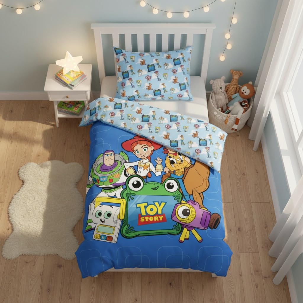 Toy Story 5 Pościel 140x200 + Poszewka 65x65 Woody Buzz Jessie Chudy Byk | Odwracalna pościel jednoosobowa | Polibawełna szybkoschnąca | Disney Pixar oficjalna | 3-10 lat | Prezent