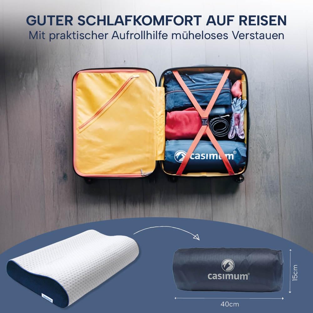 Orthopädisches Nackenstützkissen Memory Foam - Höhenverstellbares Nackenkissen entlastet Kopf & HWS - Schlafkissen gegen Nackenschmerzen 60x30cm, inklusive Kissenbezug in grau, mittelfest