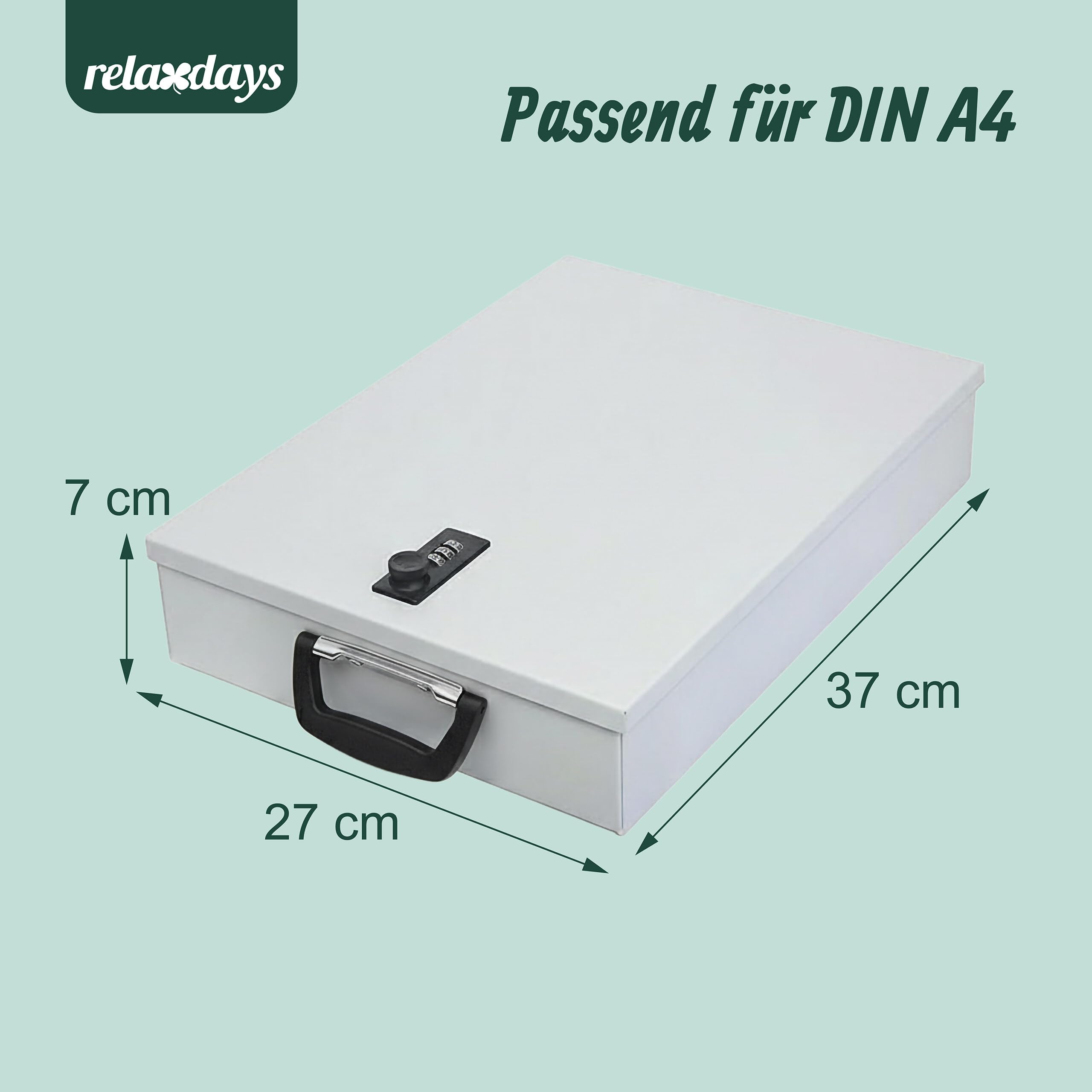 Relaxdays Dokumentenkassette, DIN A4, mit Zahlenschloss, Tragegriff, HxBxT: 7x37x27 cm, Sicherheitskassette, hellgrau
