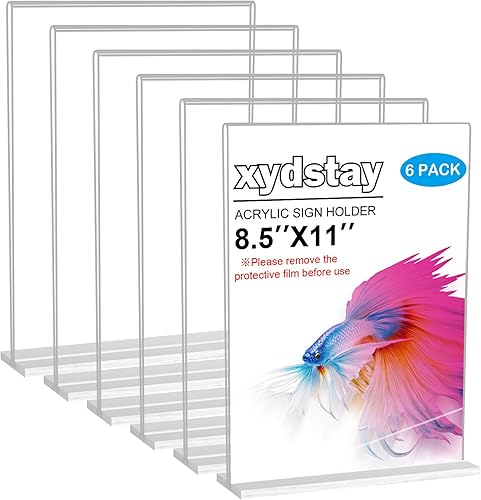 Paquete de 6 soportes acrílicos de 8.5 x 11 pulgadas, soporte vertical de plástico transparente en forma de T, soporte de menú, soporte irrompible