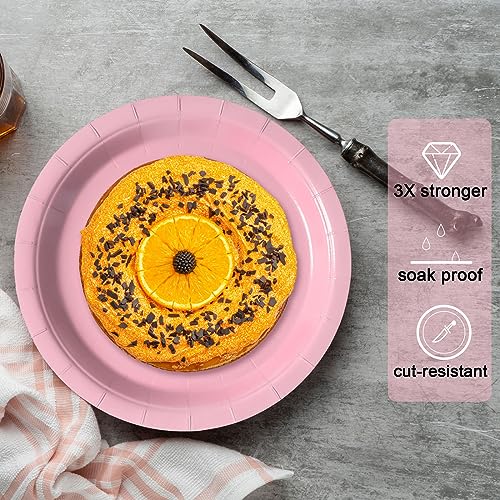 Image of Pink Disposable Paper Plates, 7 Inch Dessert Cake Plates, 50 Count Bulk | Sturdy and Durable Party Plates, for Birthday, Baby & Bridal Showers, Halloween, Christmas,BBQ, Weddings,for Cake & Snacks