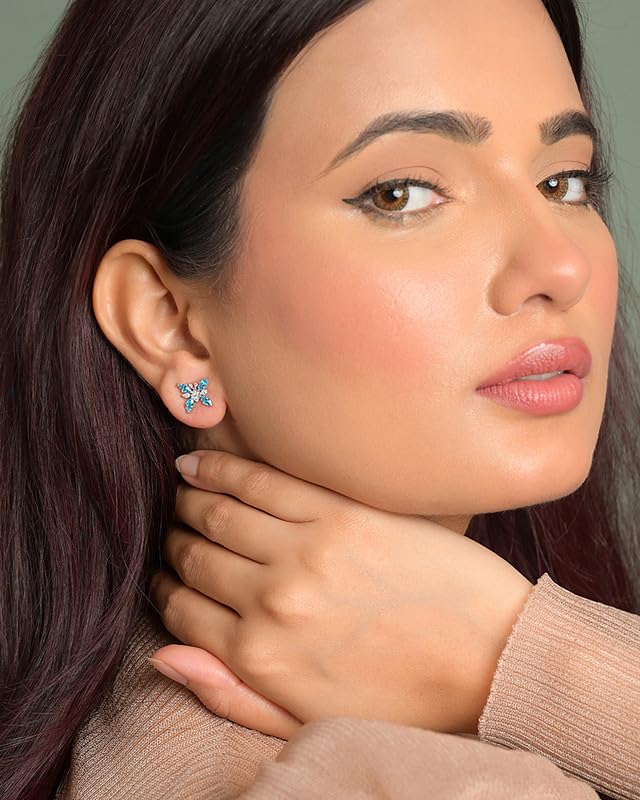 Image of CLARA 925 Sterling Silver Stud Earrings | Platinum Plated | Daily Wear |Gift for Women and Girls