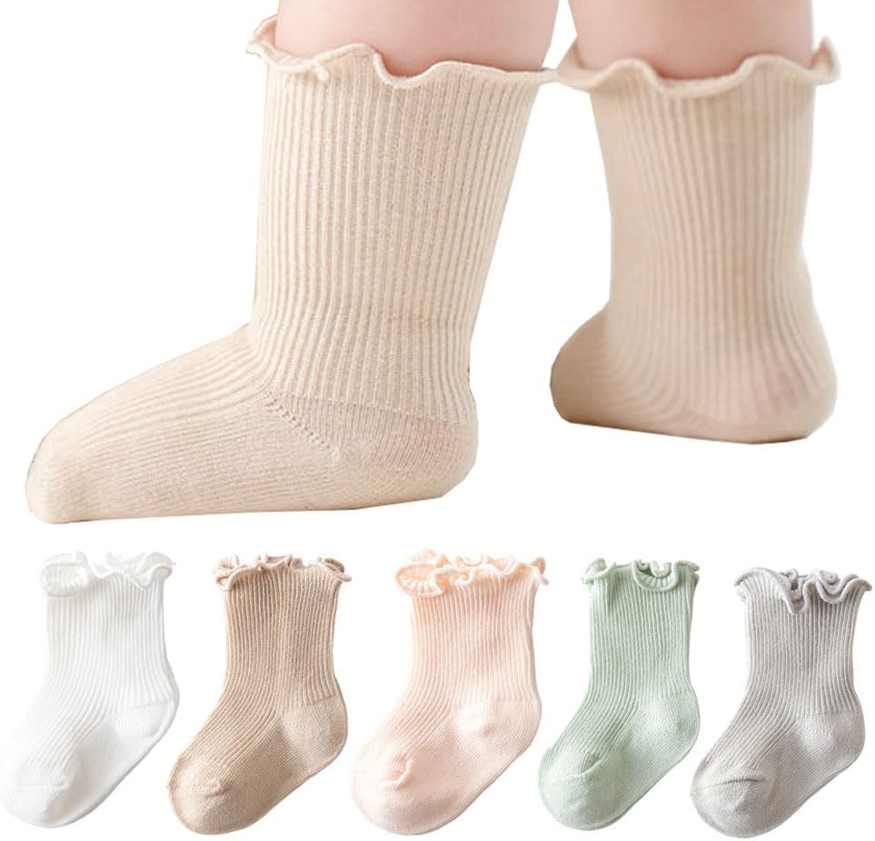 5 Pairs Baby Girls Socks Infant Newborn Frilly Ruffle Cotton Socks Toddler Dress Socks