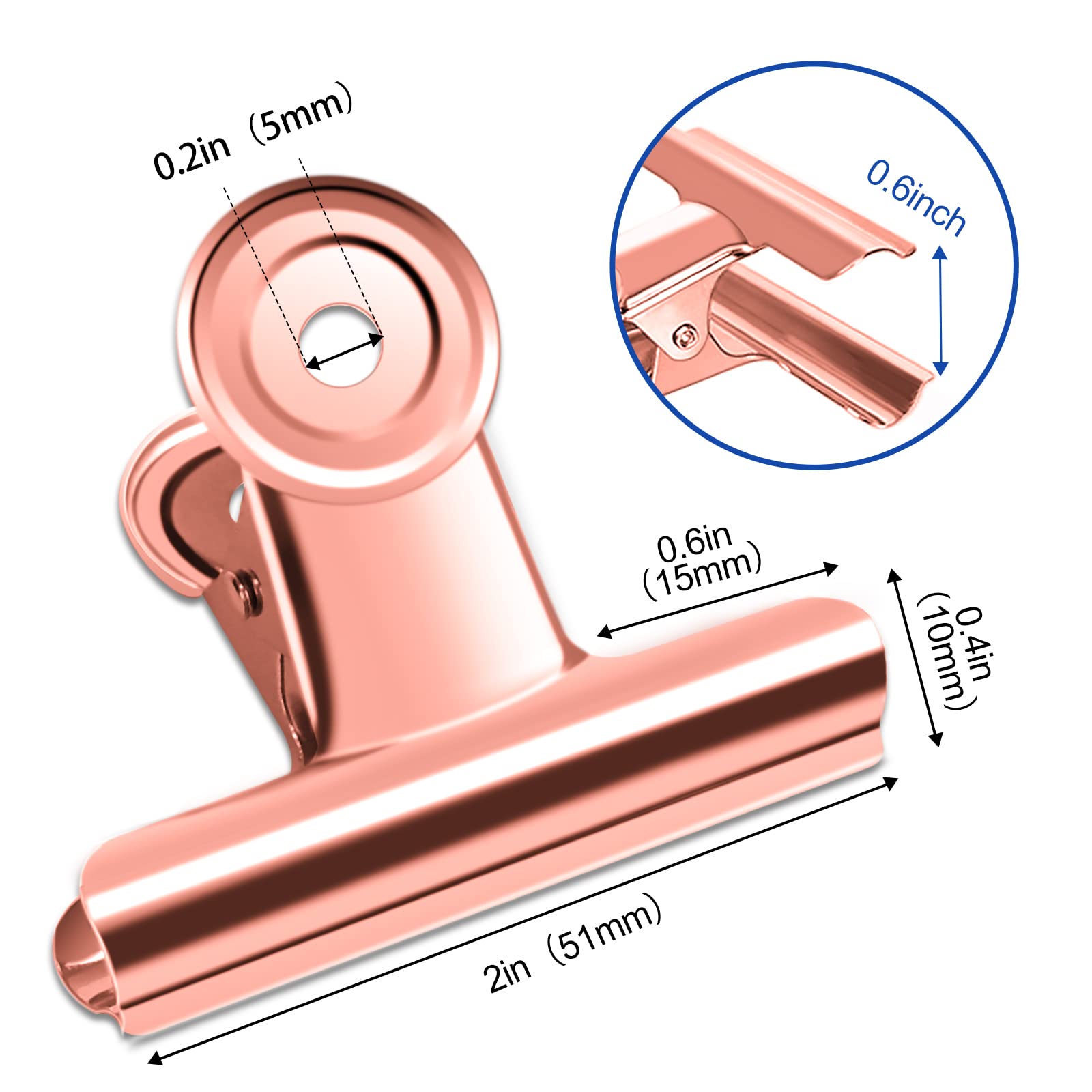 Paquete de 20 clips grandes de metal para bisagra de toro de 2 pulgadas, clips de papel para manualidades, fotos, dibujos, bolsas de alimentos en casa, oficina, escuela, tienda, oro rosa, 51 mm