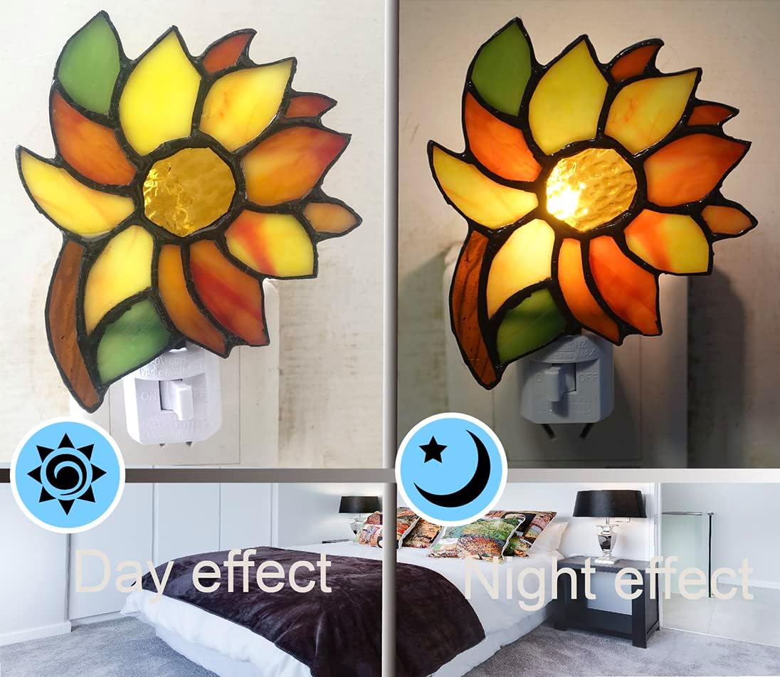 Stained Glass Sunflower Night Light,Suitable for corridors, bedrooms, and Kitchens.A Gift for mom.DYM8011