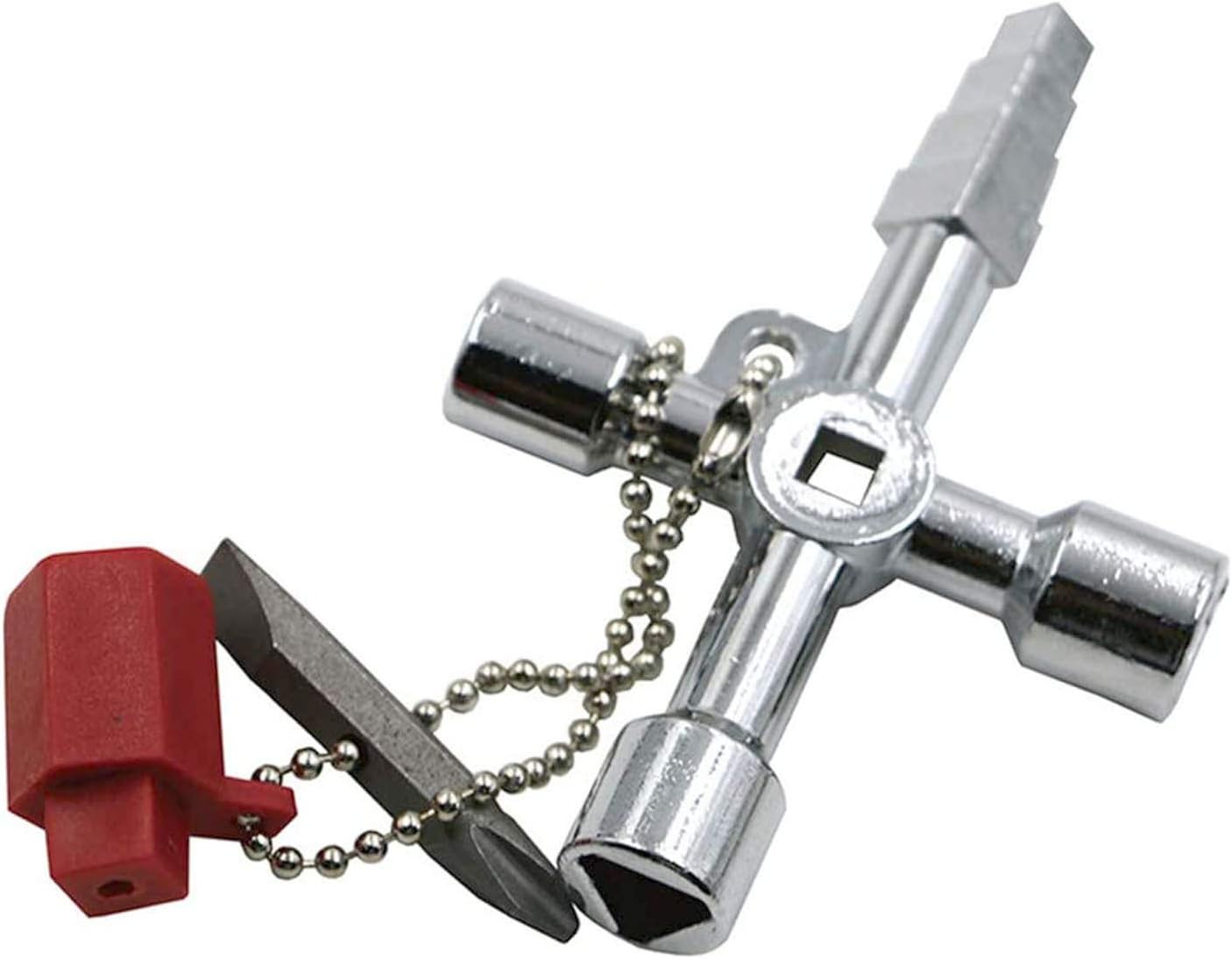 4 Way Cross Key Multi-Functional 4 in 1 Universal Utilities Key with Bit, Electrical Cupboard Box, Train Door, Water Meter Valve Gas Electric Meter Cabinets（Type F，Silver）