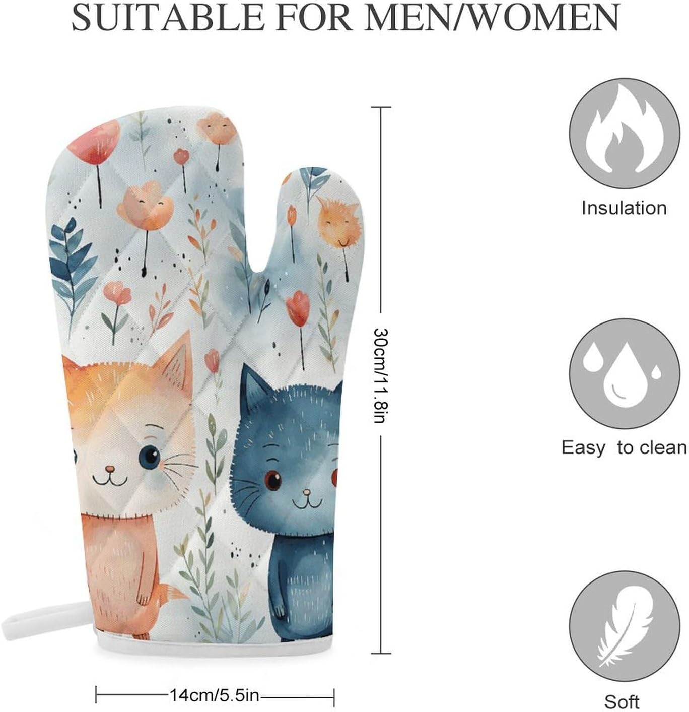 Cat Pattern Oven Mitts Set of 2 Non-Slip Heat Resistant Kitchen Gloves for Kitchen Cooking Baking Grilling BBQ