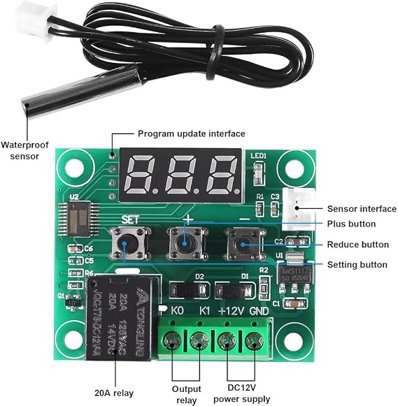 XH W1209 Temperature Controller Module with Case, Display Digital Thermostat Module with Waterproof NTC Probe -50~110℃ Electronic Temperature Temp Control Module Switch with Case