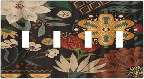 Morden - Placa de pared decorativa abstracta con diseño botánico floral botánico de 4 cuadrillas para pared, placa frontal eléctrica para baño,