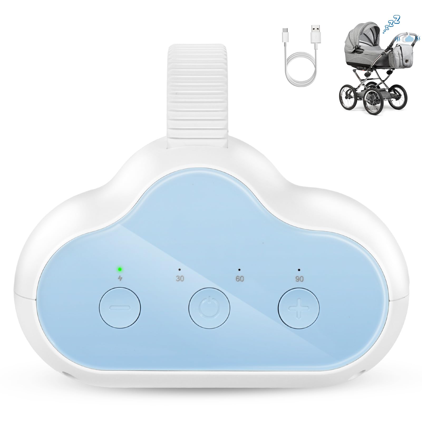 Dondolo per Carrozzina, Dondolo Elettrico Automatico per Bambini, Aiuto Alla Nanna per Bambini Ricaricabile via USB-C, Silenzioso (45 dB), 3 Intensità di Dondolio Regolabili, Timer da 30/60/90 Minuti