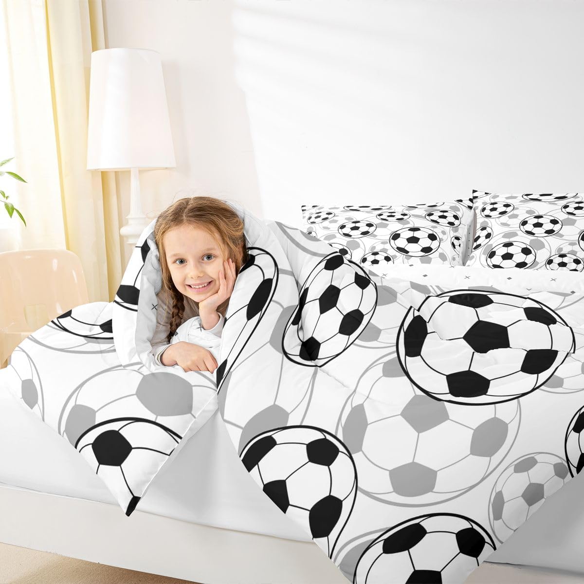 Feelyou Football Comforter Set Soccer Ball Sports Pattern Bedding Bed Set for Kids Boys Girls Sports Theme Comforter Inner Fill Ball Competition Games Quilt Set Bedroom Collection 2Pcs Twin Size - Image 7