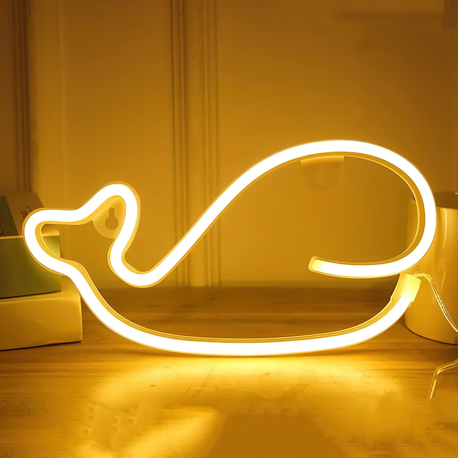 Neon Light, Battery or USB Operated Neon Signs, Led Light Up Wall Signs Neon Decorative Lights for Home,Kids,Bar,Christmas,Wedding,Birthday Party (Yellow Whale) โ image 1