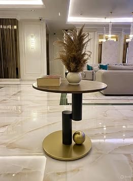 Modern Minimalist Yuvarlak Sehpa, Do al Ah ap Y zey, Silindirik Metal Taban, Oturma Odas  ve Koridor i in  k Dekoratif Masa