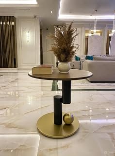 Modern Minimalist Yuvarlak Sehpa, Doğal Ahşap Yüzey, Silindirik Metal Taban, Oturma Odası ve Koridor için Şık Dekoratif Masa