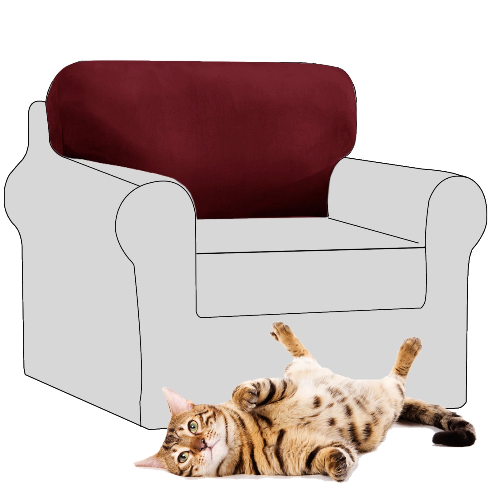 SYLC Stretch Velvet Sofa Backrest Cover, Back Cushion Covers Non-Slip Sofa Cushion Slipcovers for Couch Chesterfield Caravan RV Dinette (Wine red,1 pc Rectangle L) โ image 1
