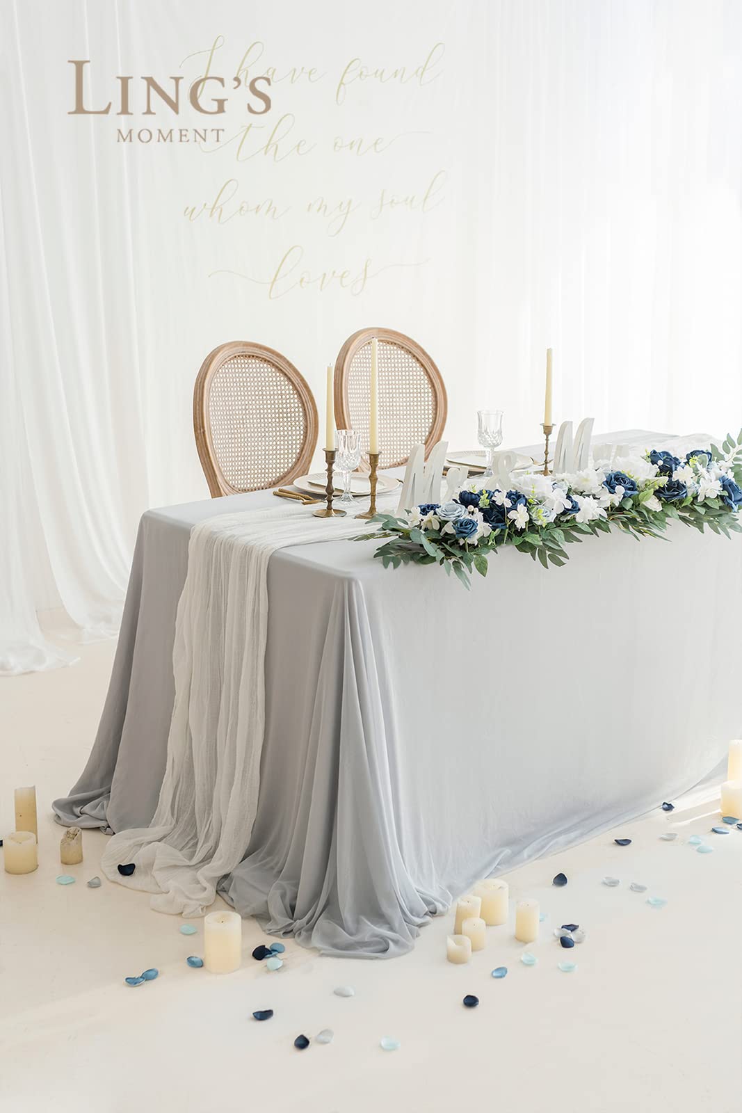 Ling's Moment Artificial Wedding Arch Floral Arrangements 2pcs for Ceremony?áBackdrop Reception Table Decoration - Navy Ocean Moonlitht (Not Include Arch)