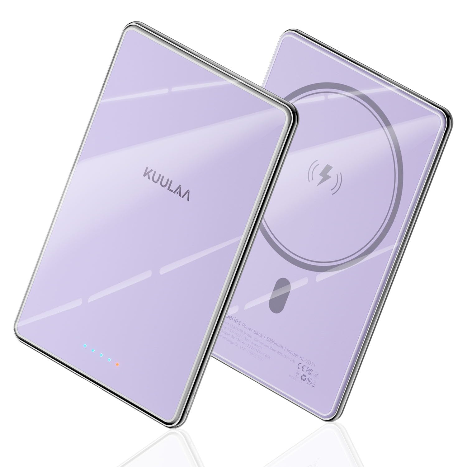 Kuulaa Magsafe Battery Pack 0.27'' 5000mAh Ultra Slim Magnetic Portable Charger Power Bank Support USB C PD 20W Fast Charging, Compatible with iPhone 16 Pro Max/15/14/13/12 Mini, Purple