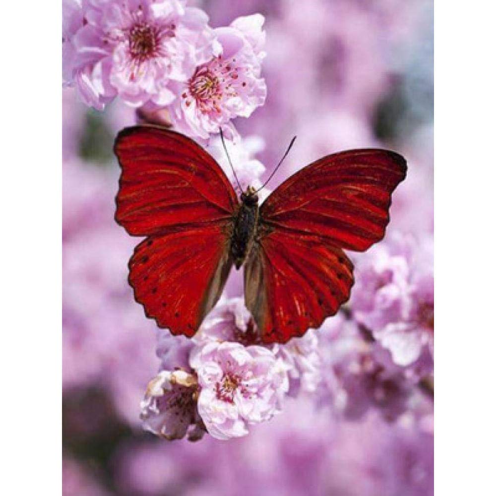 Mosaïque diamant 5D papillon et fleur de pêcher, artisanat haut de gamme