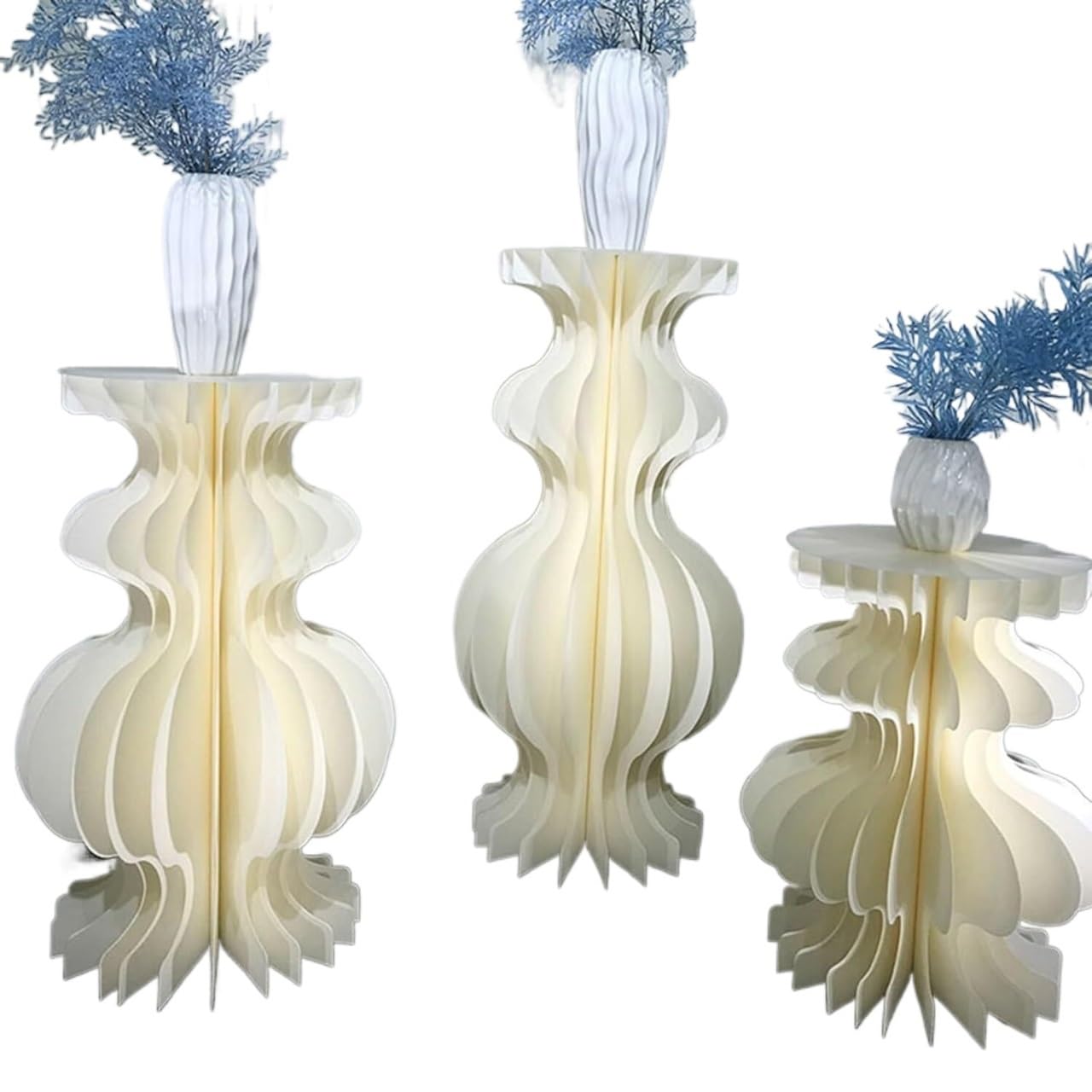 Soportes para tartas，Mesa de postres 3 soportes de pedestal cilíndricos for fiestas, soporte de pedestal for fiestas, columnas de papel plegables, soporte de flores cilíndrico con placas de acrílico(3