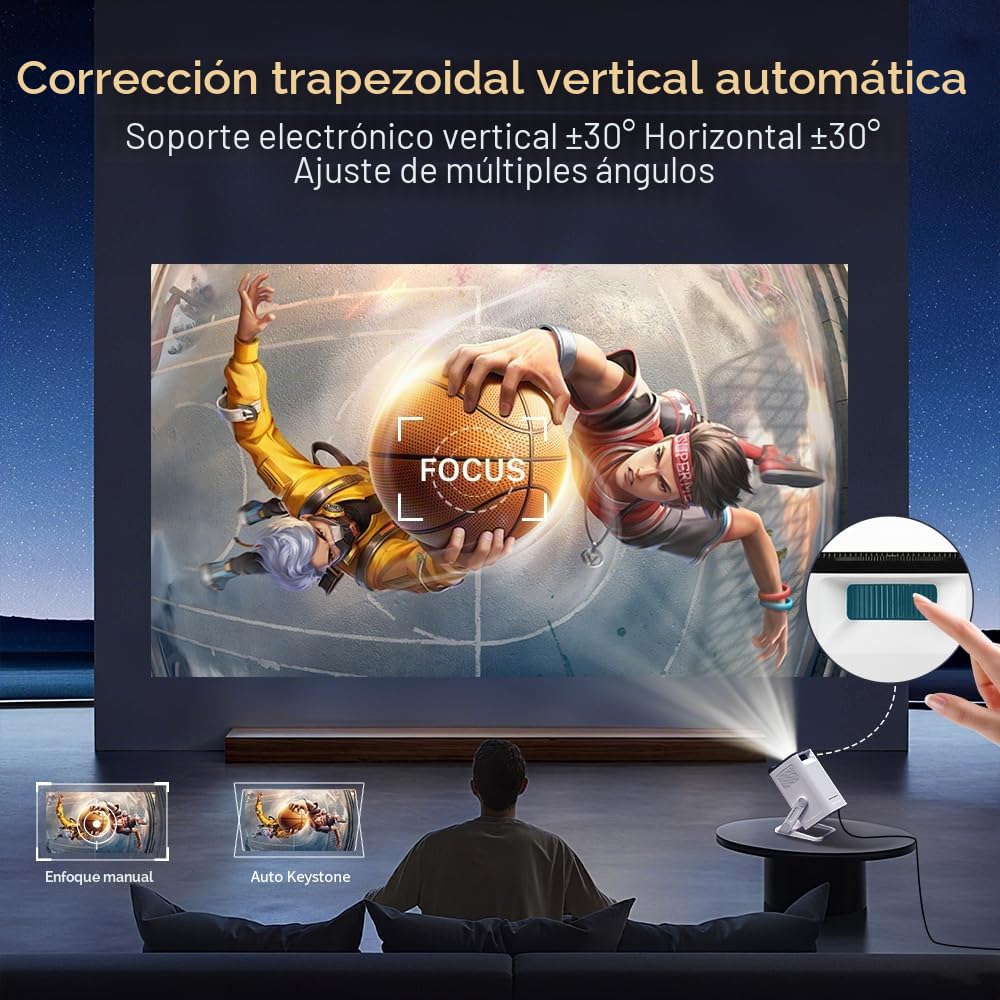 [Apps Integradas & Android 14] Mini Proyector con 5G WiFi 6 Bluetooth 5.4, Soporte 4K 1080P, Auto Keystone, 270° Rotable Projector Portátil Compatibile con HDMI/TV Stick/Laptop/USB/iOS LYNCAST