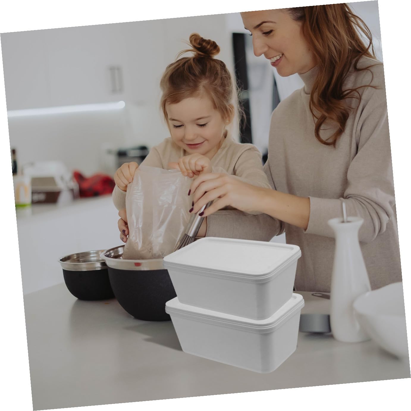 SUPVOX Contenitori Ermetici per Gelato in Plastica 3 Litri Coperchio 2 Pezzi, Vaschetta Impilabile per Congelatore, per Dessert e Conservazione Alimenti Domestica e Commerciale