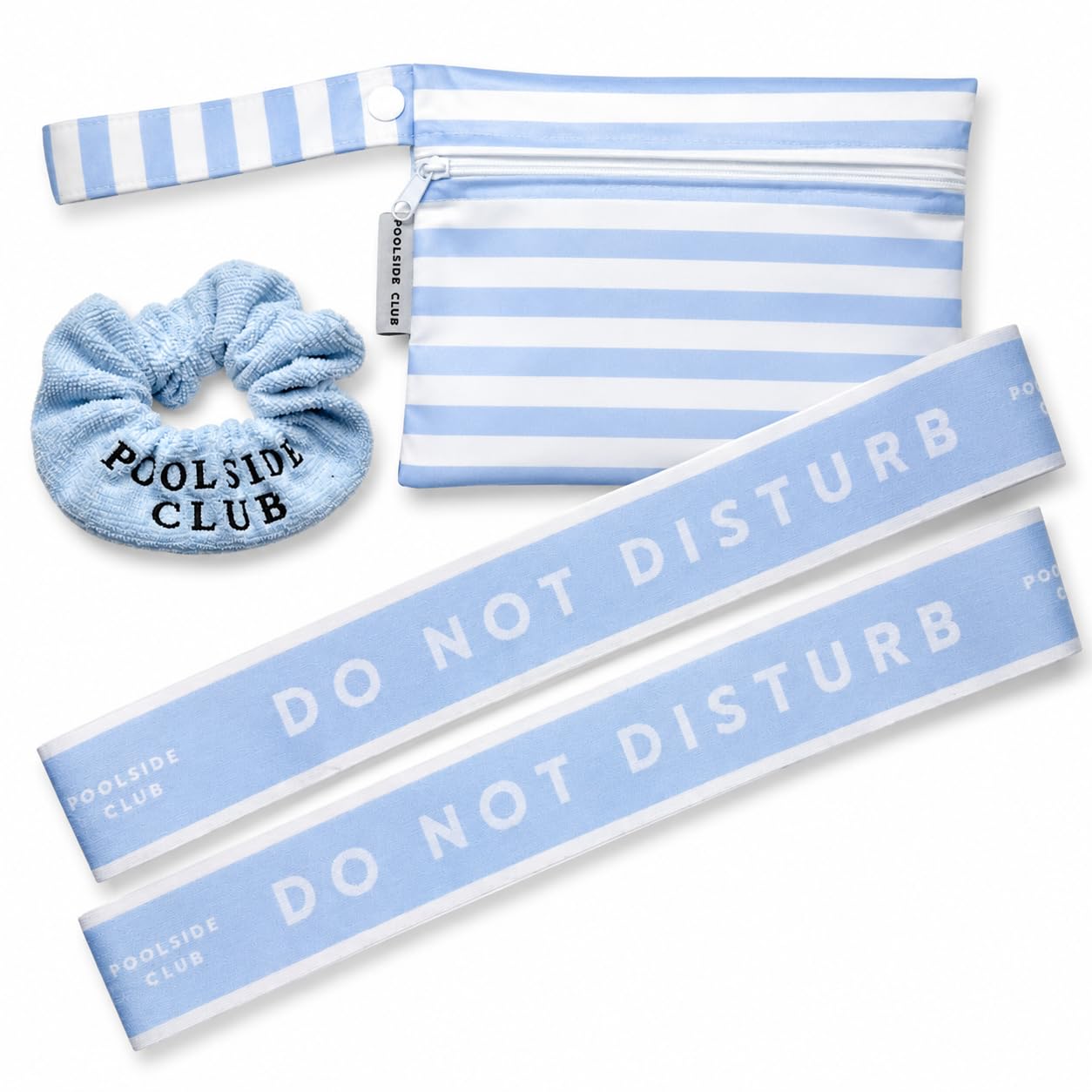 HALFYARDS STUDIO Poolside Club Do Not Disturb Lounger Bands | 2 Pack Towel Bands for Sun Loungers | Includes Wet-Dry Travel Bag & Microfibre Scrunchie | Holiday Pool Accessories