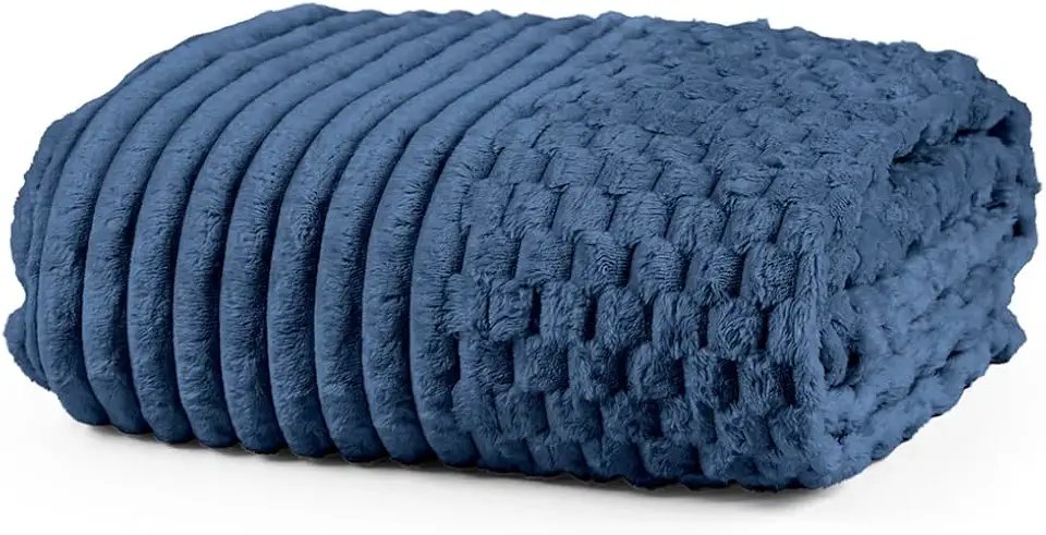 Cobertor Grosso Toque Aveludado Ultra Soft 280grs 3D Relevo Manta Macio e Quente (Casal, Zurique Azul Marinnho)