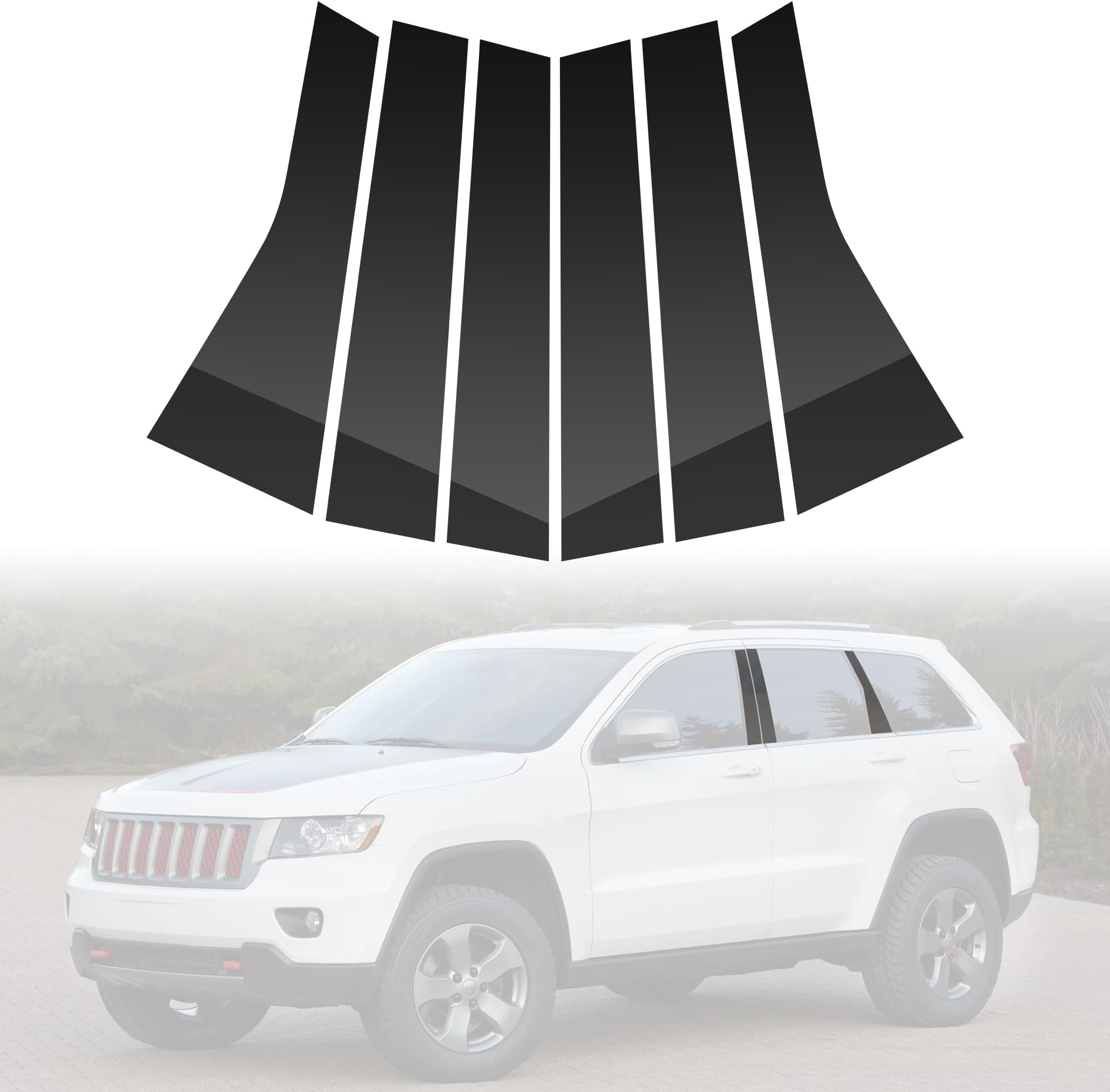 BASIKER Fit for Jeep Grand Cherokee 2011-2020 Pillar Post Trim Kit, Door Window B Pillar Glossy Black Cover, Strong Toughness PC Material