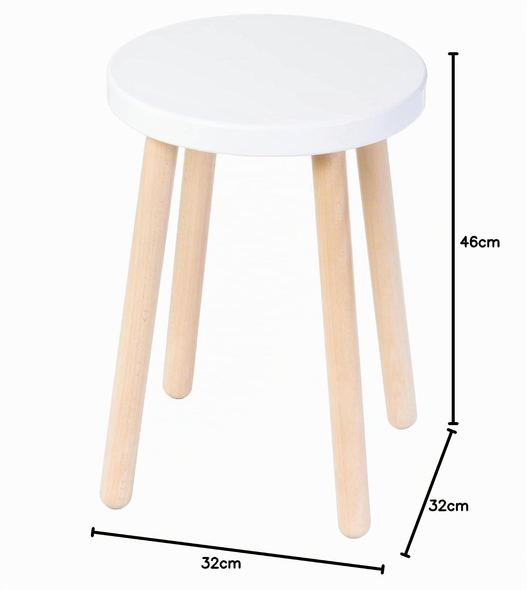 Spec-Wood Tabouret en Bois - Table Basse et Support de Fleurs - Décoration et Support pour Plantes - Rond - Blanc/Hêtre Naturel