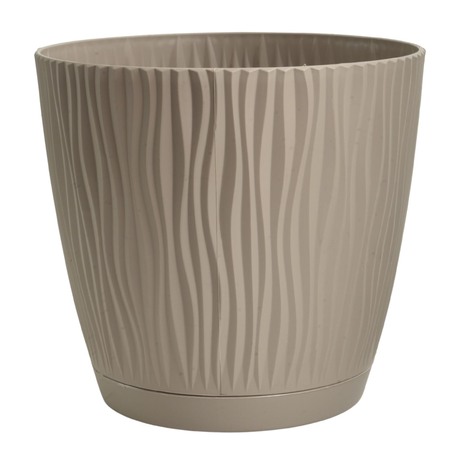 B2C Flower Pot Planter Round Plastic Wave Textured Flowerpot With Saucer Modern Matt Wavy Modern Cover (Mocca, D28.2cm x H26cm)