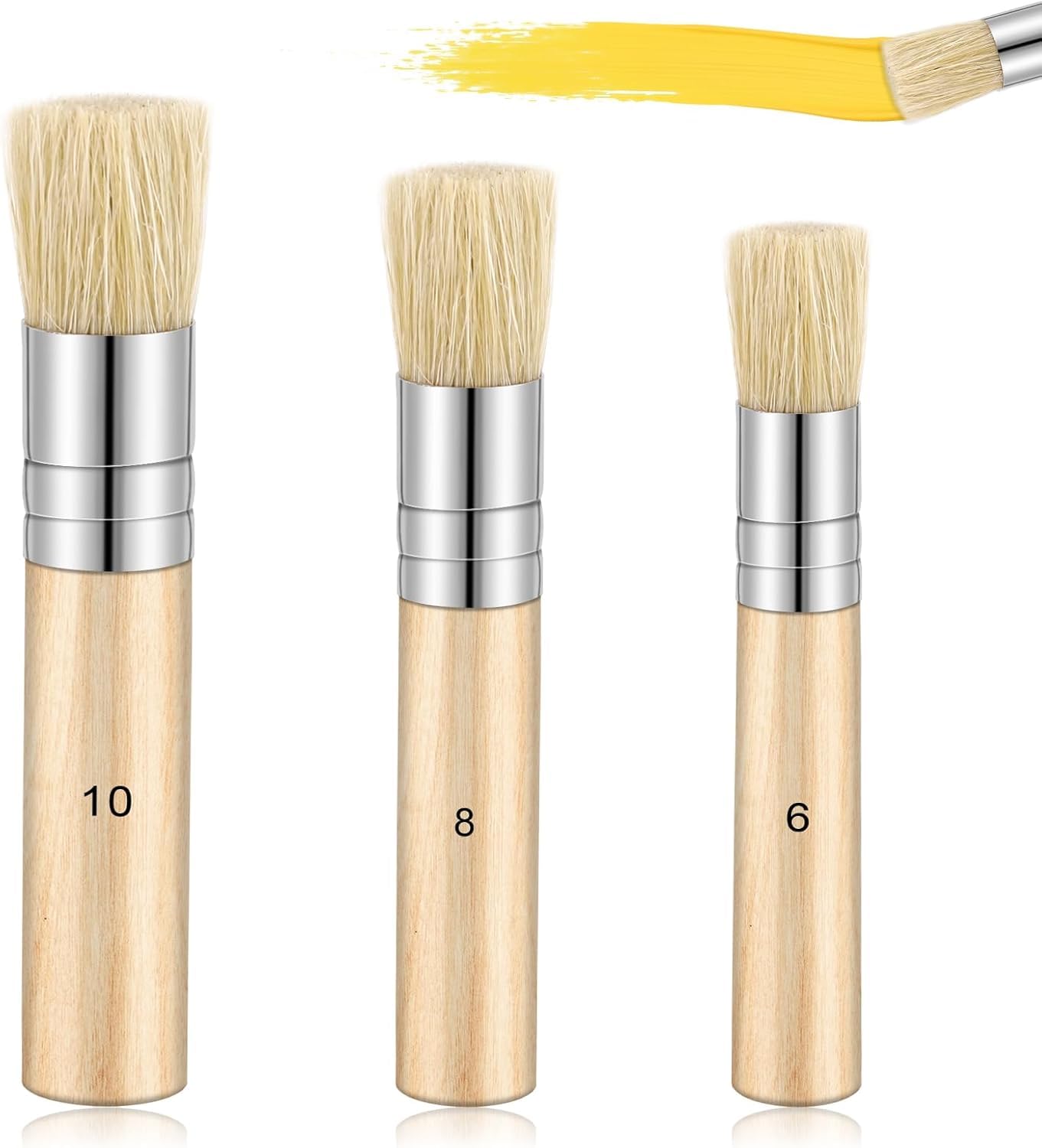 3PCS stencil brush set - 3 sizes wooden stencil brushes - Natural Bristle Paint Brushes - comfortable grip - perfect for oil painting, watercolor, and stencil projects
