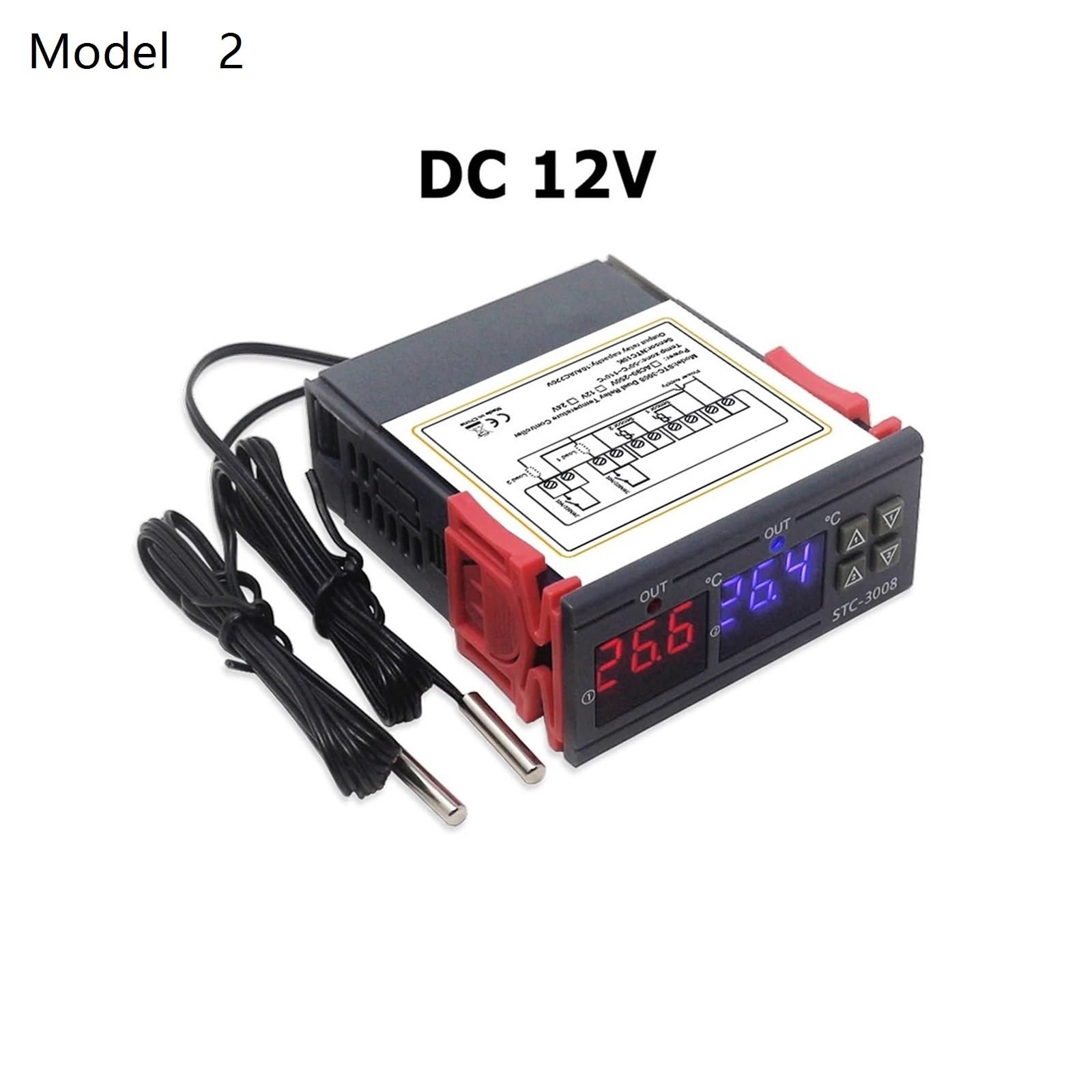 Sterownik temperatury STC-3008 KT99 Cyfrowy regulator temperatury podwójny termostat termoregulacyjny z dwoma wyjściami przekaźnikowymi 12 V 24 V 220 V z grzałką i chłodnicą(DC 12 V)