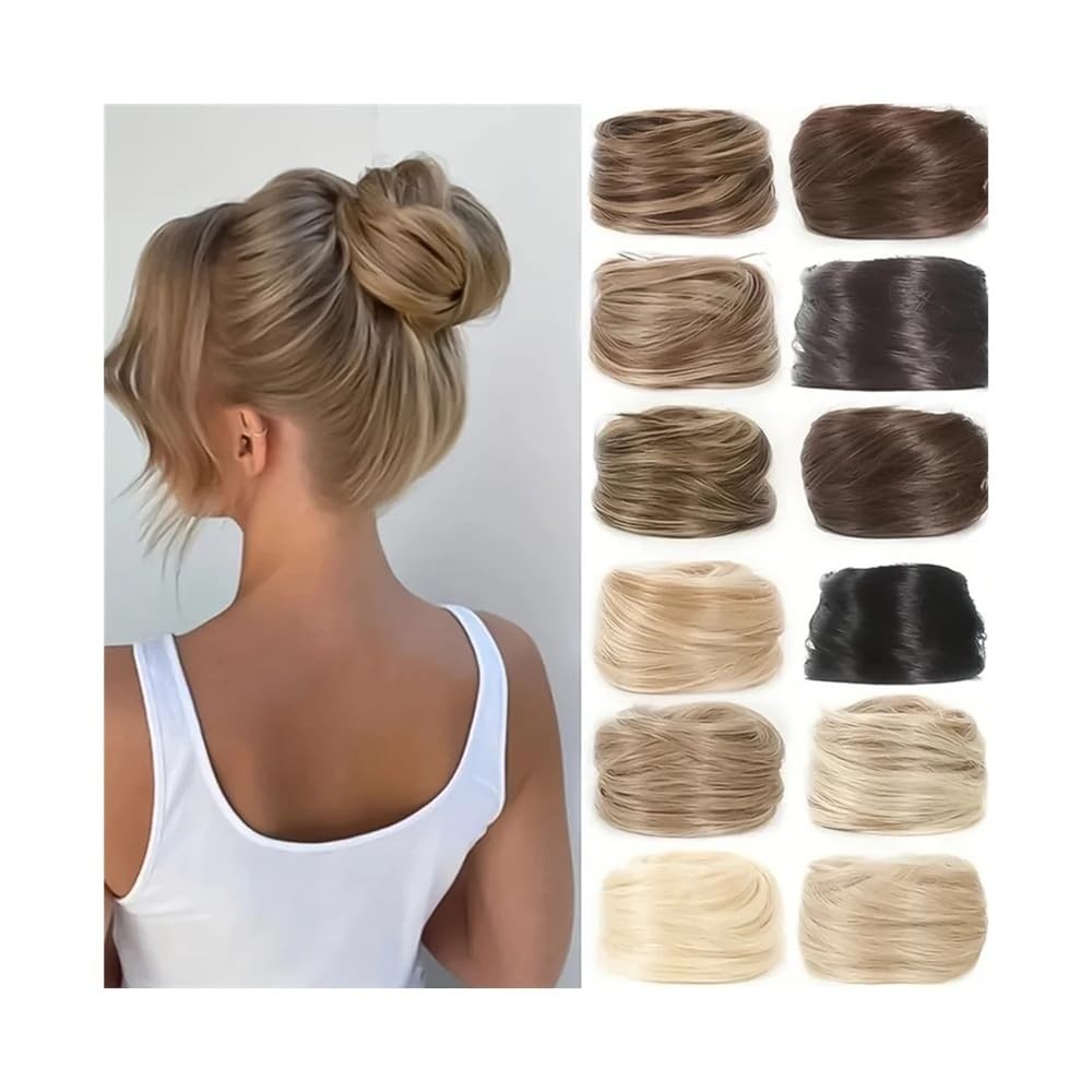 Hair Bun Human Hair Buns Ponytail Hairpiece Brazilian Hair Scrunchies Updos Donut Chignon Hair Extensions Scrunchies(Dark Brown)