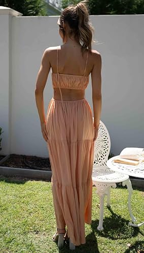 Miniatura 2 de TIAFORD Womens Summer Boho Low Cut Spaghetti Strap Backless Dress Bodycon Y2k Beachwear Layered Maxi Dresses 2023