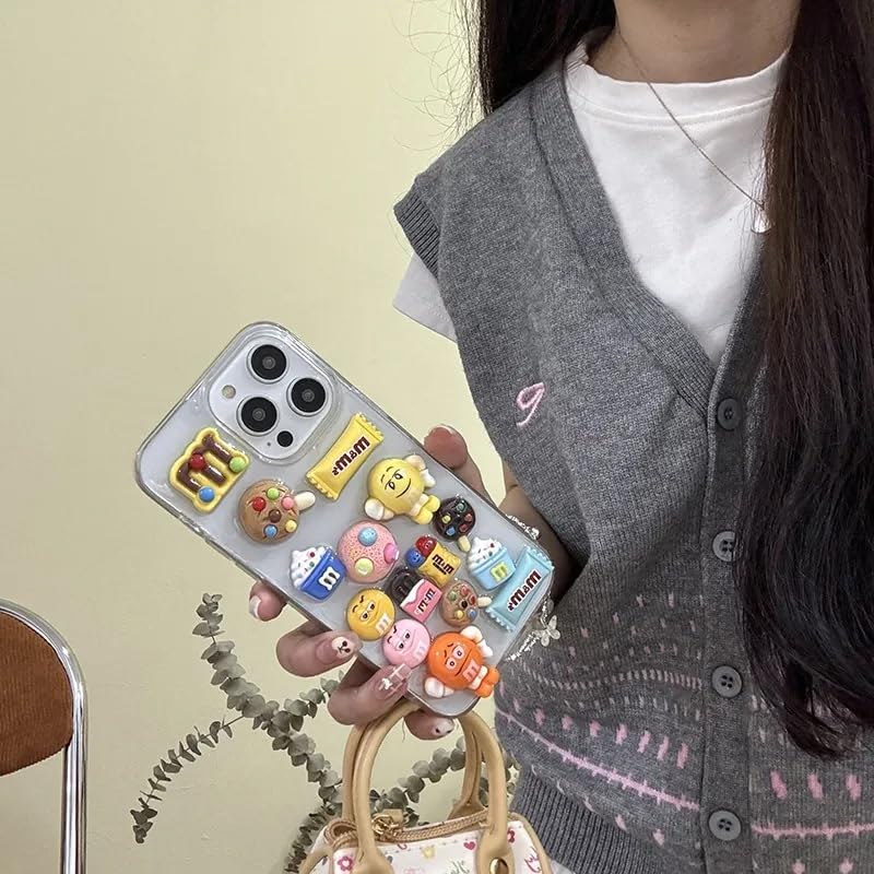 Image of Case Creation for iPhone 14 Plus 3D Cartoon Candy Hot Chocolate Phone Case, Luxury Sugar Coated Embossed Funny Fashion Glitter Cute Colorful Epoxy Hard Mobile Cover for Apple iPhone 14 Plus (Clear)