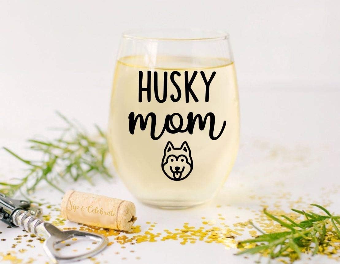Husky Mom - Cute Birthday Gift for Husky Dog Lover - Premium 21oz Stemless Wine Glass Drinking Cup - Image 4