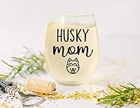 Vista 3 de Husky Mom – Lindo regalo de cumpleaños para los amantes de los perros Husky – Taza de copa de vino sin tallo premium de 21 onzas