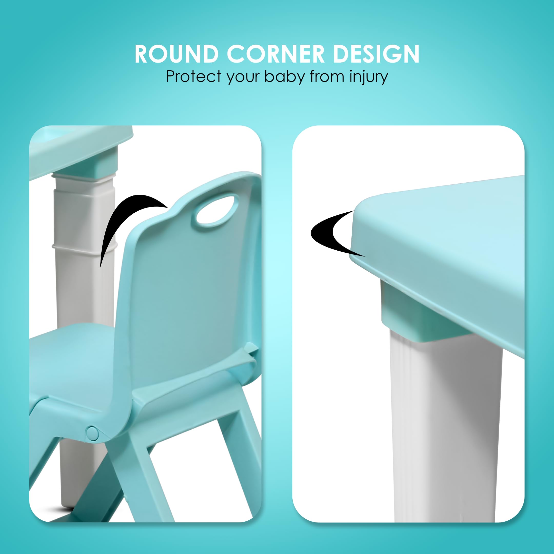 HAPPY BEAR Table and Folding Chair Set for Kids Strong & Durable Plastic Made Rectangle Table with Box Space for Stationery 3 Level Height Adjustable (T&F2-Blue) - Image 5 thumbnail