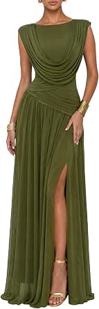Athena Women's Convertible Cowl Neck Sleeveless Slit Maxi Dress