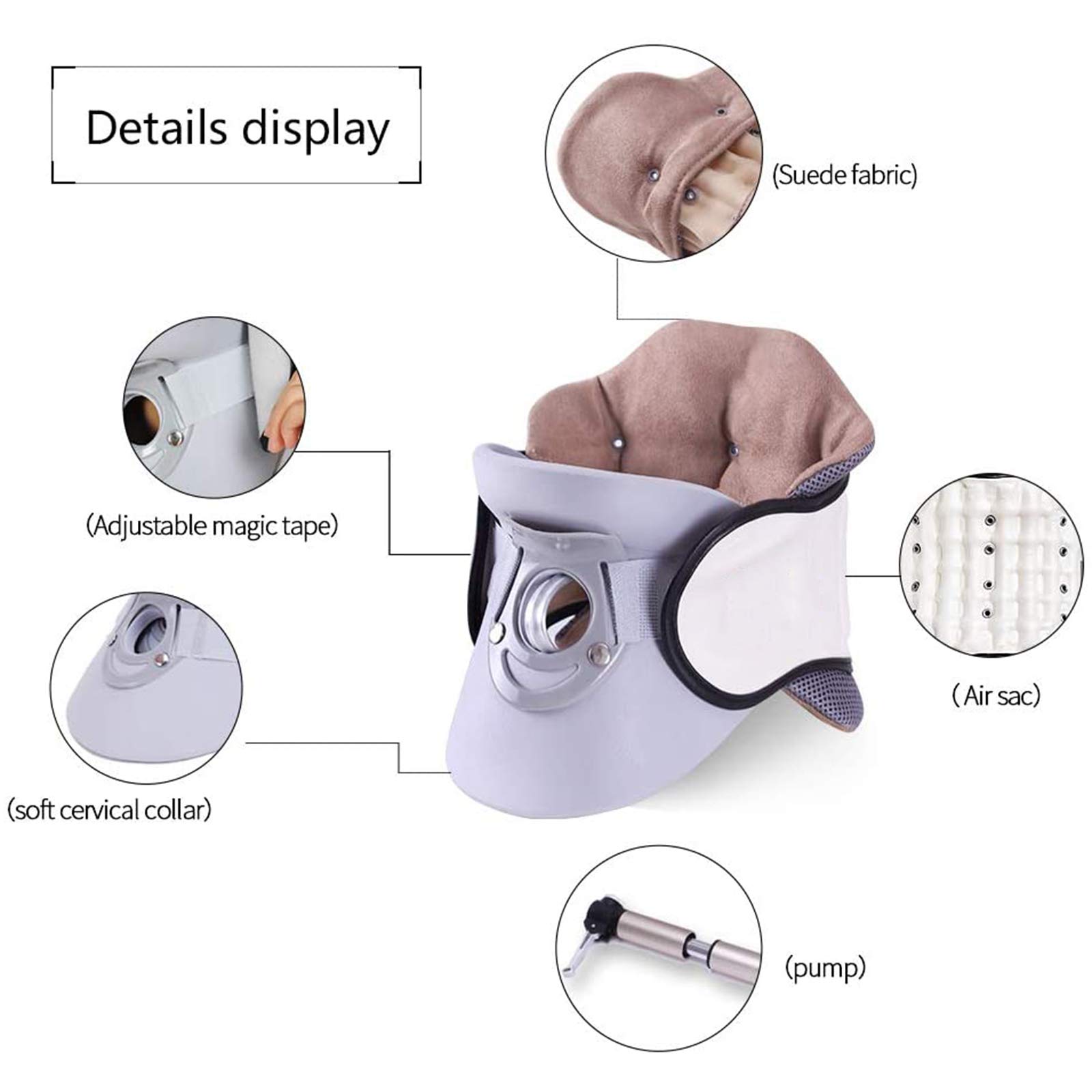 Dispositivo de Tracción Cervical del Ensanchador del Cuello, Cuello Inflable del Ensanchador del Cuello para Alineación de la Columna Vertebral de Tracción en el Hogar,Blanco