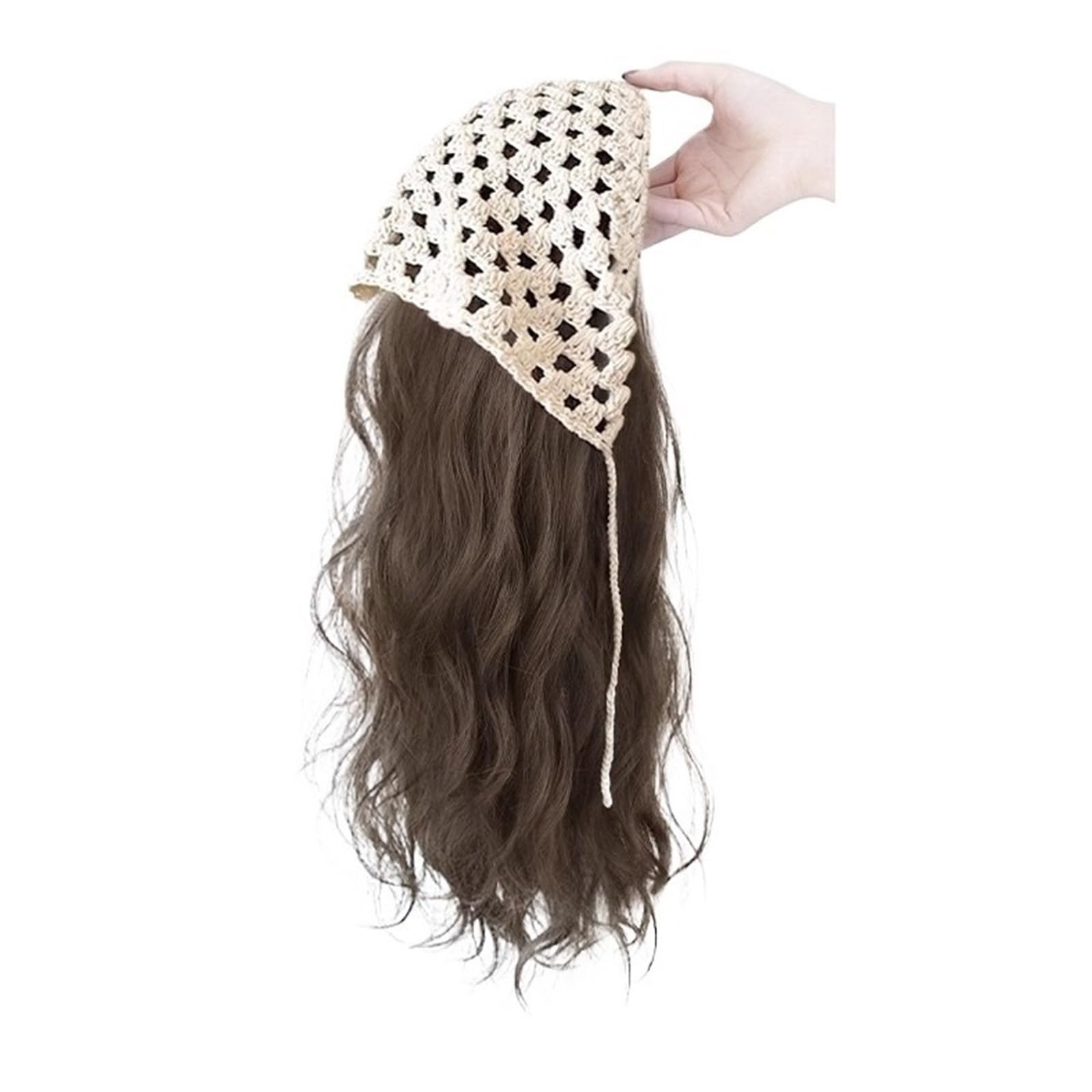 Libangrong-888 Women's Metallic Wigs Water Ripple Long Curly Hair Wig With Integrated Headscarf For Daily Use Natural Wig(Metallic)