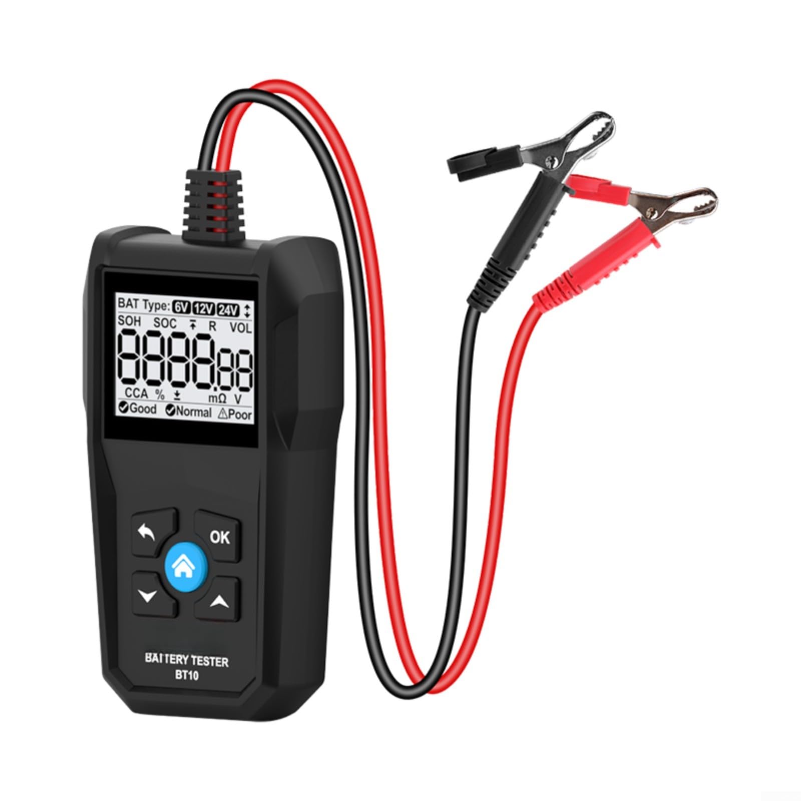 BT10 Comprobador de batería para batería de coche de 6 V, 12 V y 24 V, dispositivo de diagnóstico con pantalla LCD, comprueba el voltaje de la resistencia interna CCA SOC SOH, analizador de