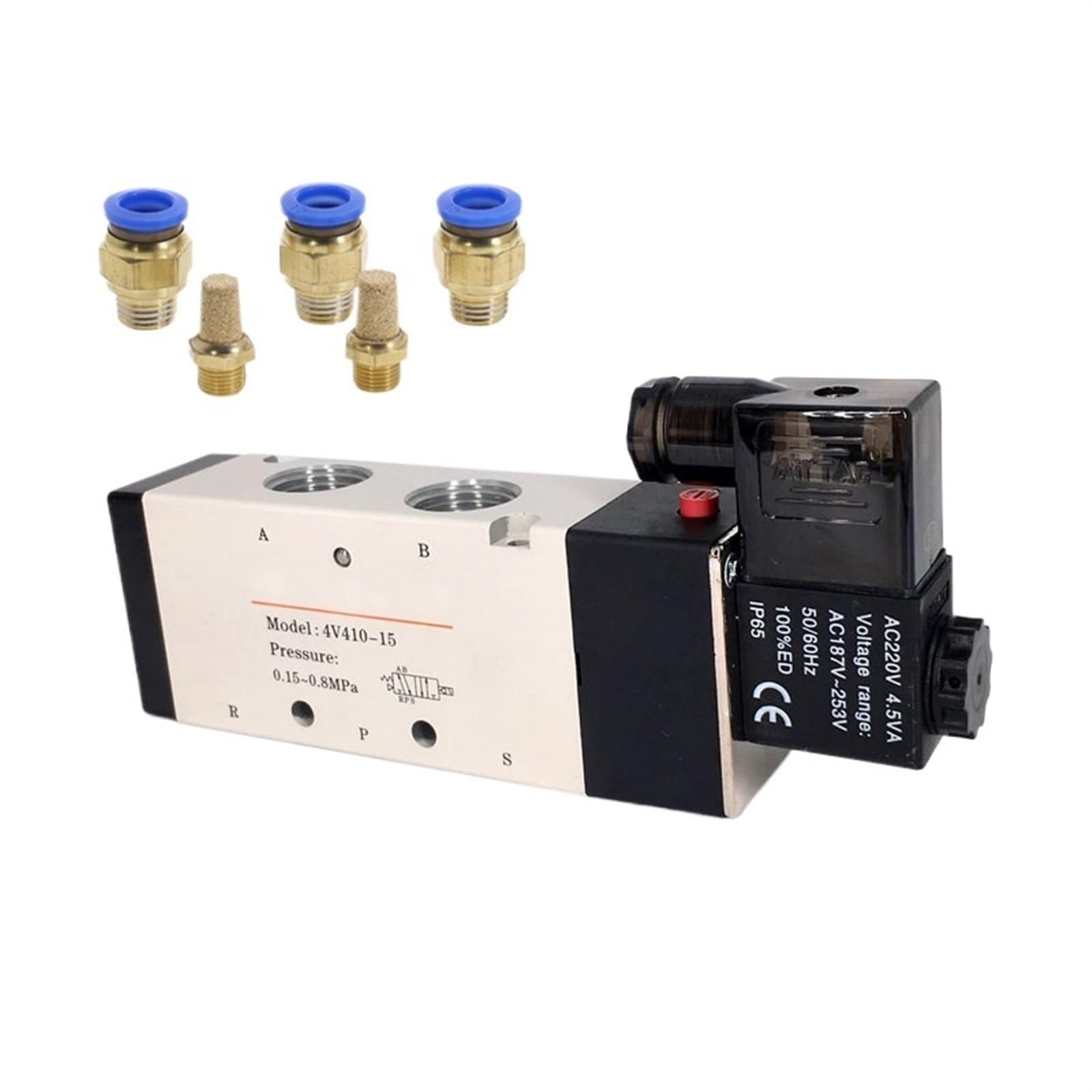 Válvula neumática electroválvula eléctrica 4v410-15, Control Aire-Gas, magnética, 5 vías, 2 Posiciones, 12 V CC, 24 V CA, 110 V CA, 220 V, Voltaje de la Bobina | 10mm Fittings,Motor With Bracket
