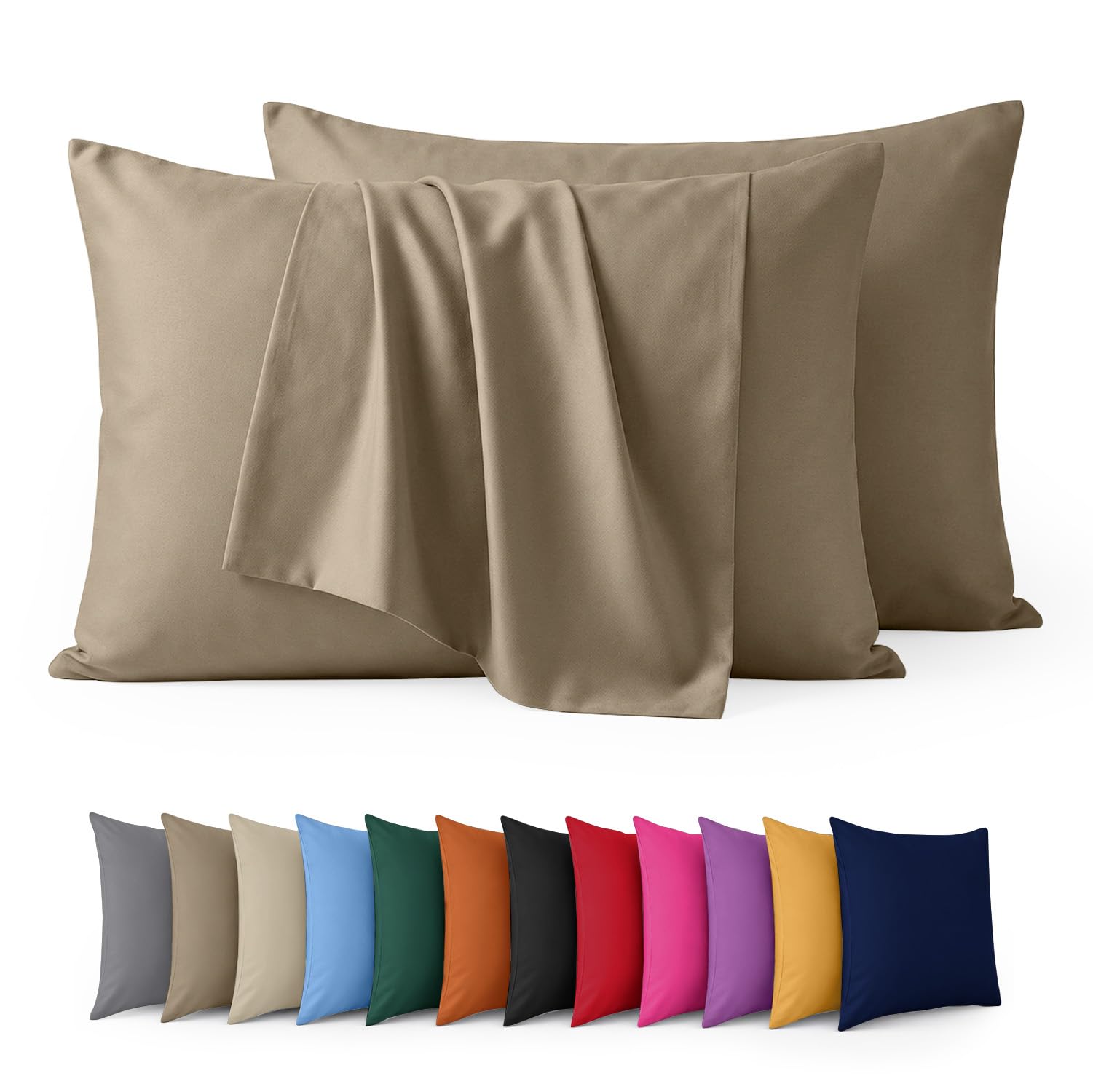 Aspire Homeware Beige Pillow Cases 2 Pack – 100% Brushed Microfiber Pillowcases Super Soft Envelope Closure Pillow Cover (50X75cm)