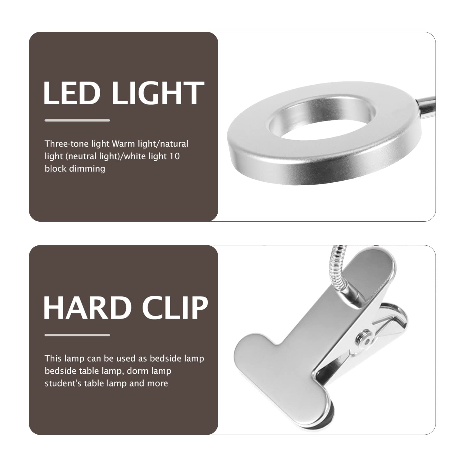 Ser di 2 Clip sulla Luce Clip Luce Clip Luce di Lettura Luce Led Lettura Luce/3141 | Argento x 3 pezzi, 50 x 9 x 2 cm x 2 pezzi