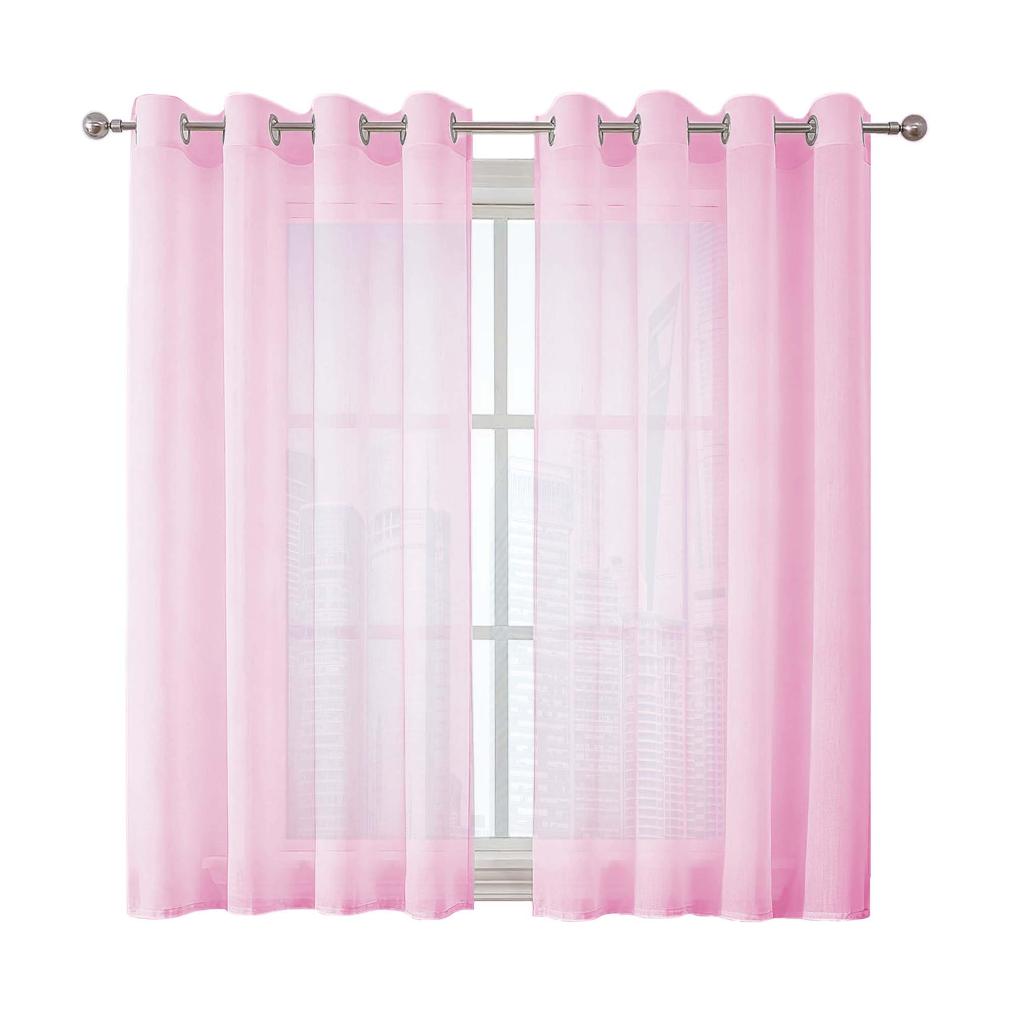 Voilages porte fenetre rose à oeillets 265 x 280 cm au tombé fluide et chic