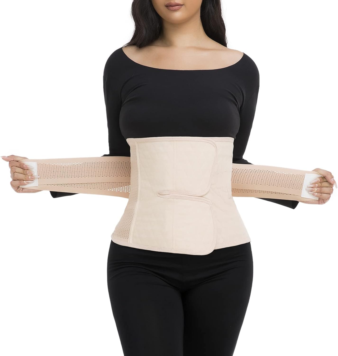 ChongErfei Postpartum Belly Band & Abdominal Binder Post Surgery Compression Wrap Recovery Support Belt (Beige, For waistline 48"-64",2X-Large)