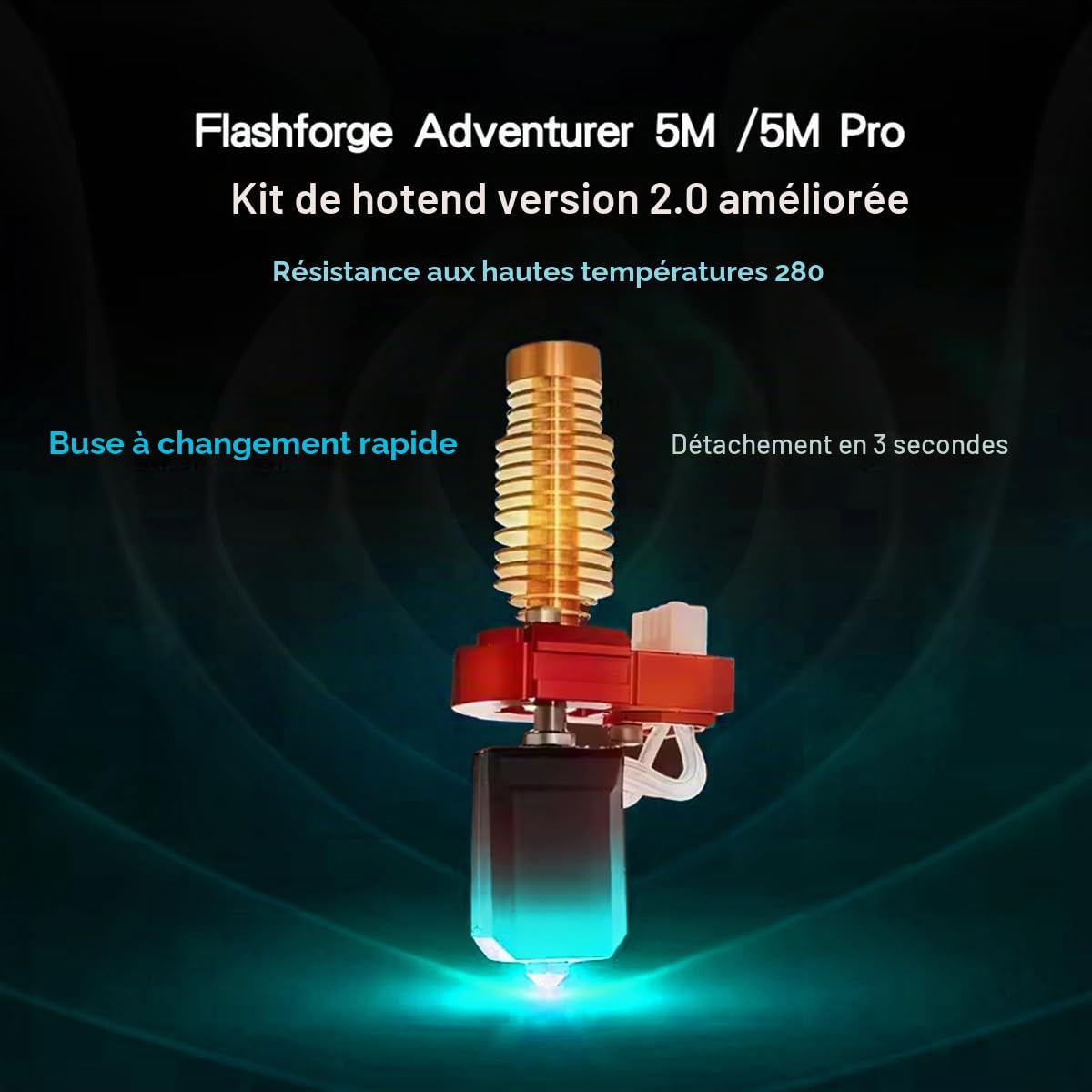 Hotend Kit Hotend pour imprimante 3D Flashforge Adventurer 5M/5M Pro avec buses en acier trempé de 0,25, 0,4, 0,6 et 0,8 mm