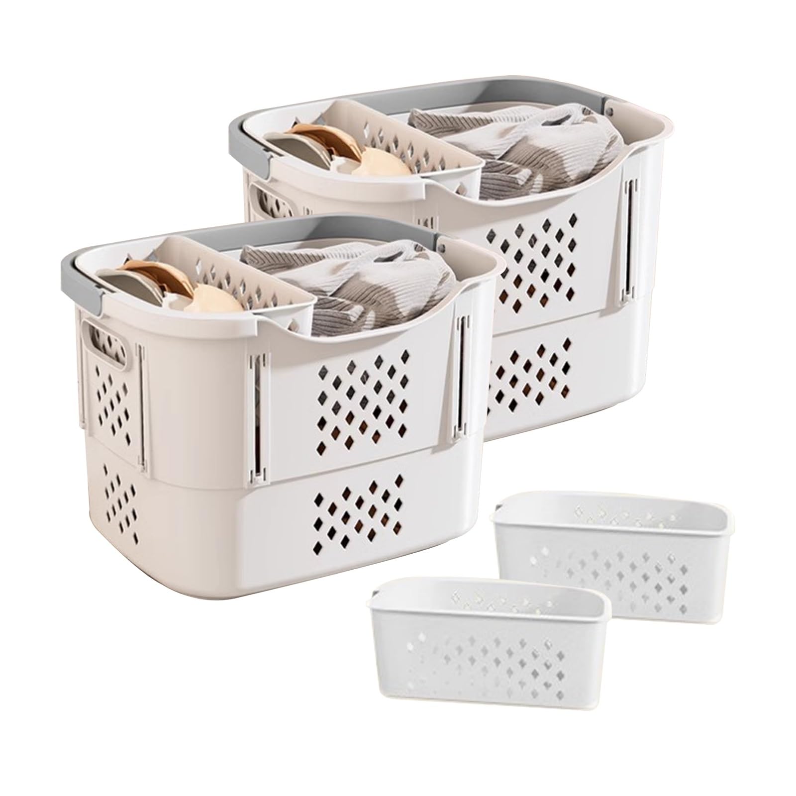 Folding dirty laundry basket, 4PC Collapsible Laundry Basket Underwear Multicolor Multi Size 3-Room(White,38x30x27cm/15x12x10in)