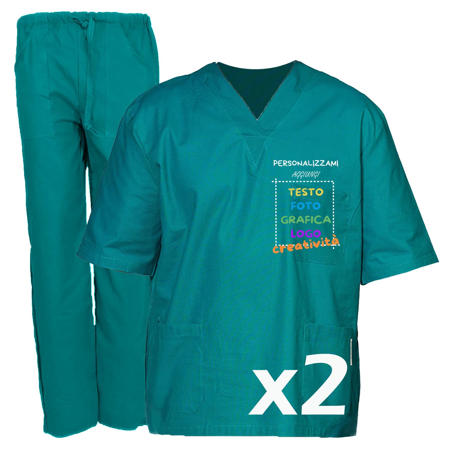 fratelliditalia.org 2 x Divisa ospedaliera casacca e pantalone con personalizzazione inclusa disponibile in 9 colori dalla XS alla XXXL